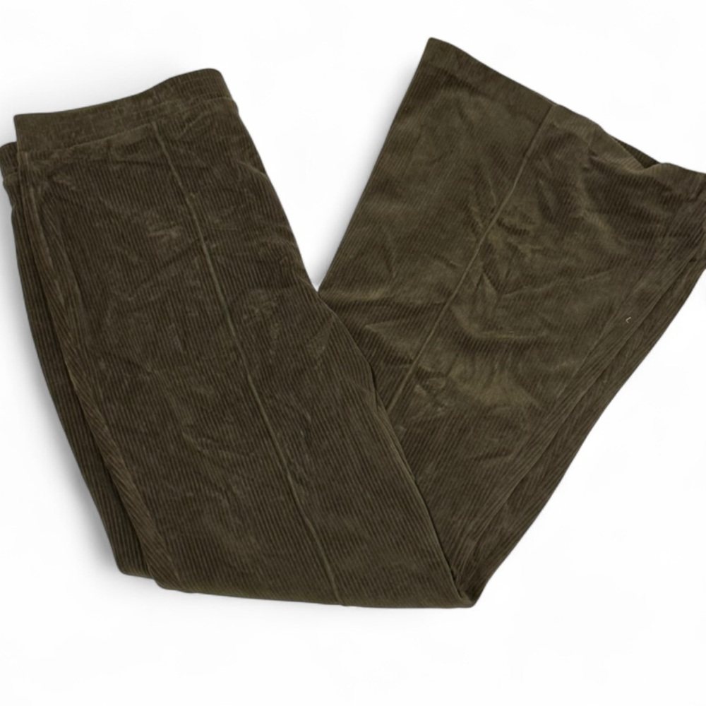 Aerie Groove-On High Waisted Velour Pants Ribbed Flare Pull On Olive Daze XLarge - Picture 2 of 7